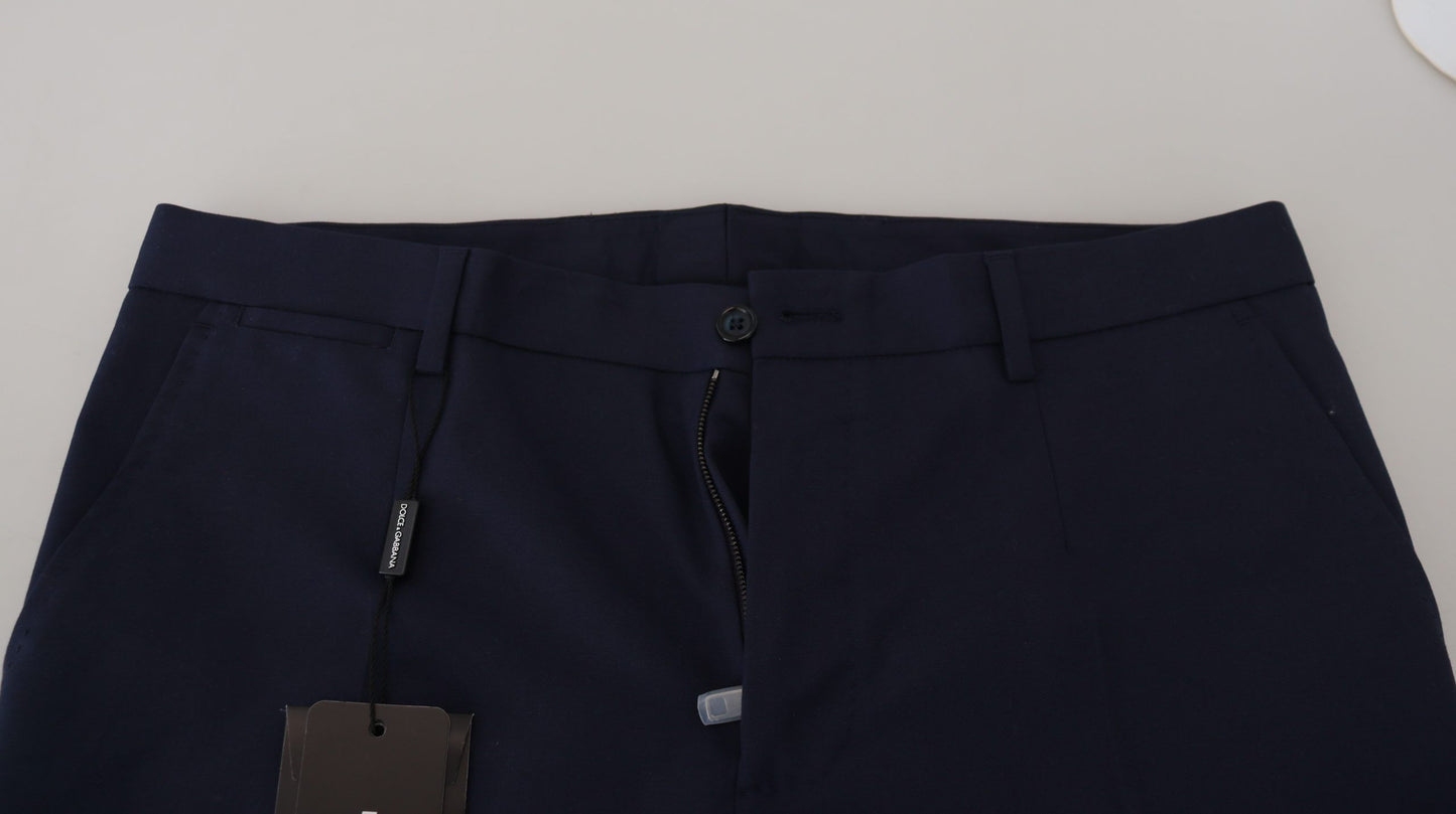 Blue Linen Cotton Slim Trousers Chinos Pants