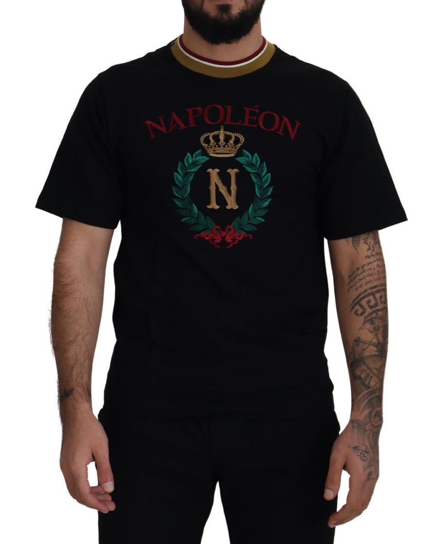 Black Cotton Embroidered Crewneck T-shirt