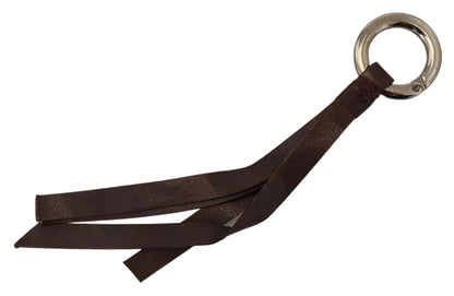 Brown Leather Silver Tone Metal Keyring Keychain