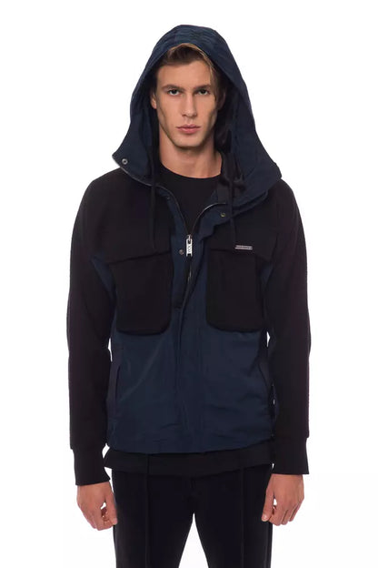 Black Wool Men Jacket with Hood and Pockets