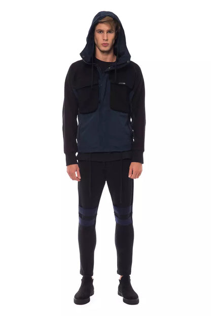 Black Wool Men Jacket with Hood and Pockets