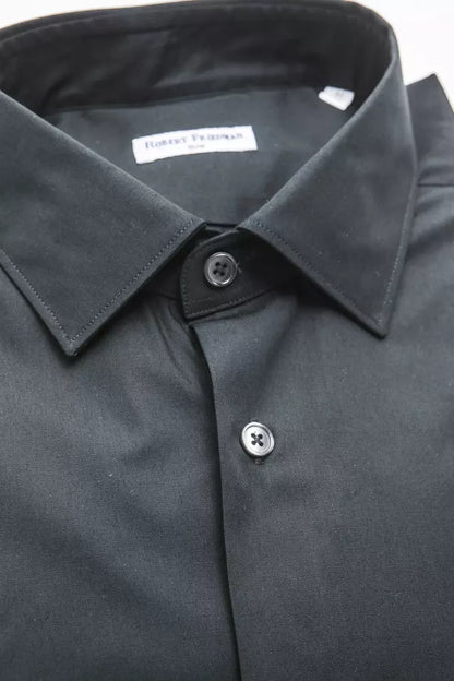 Black Cotton Men's Slim Shirt
