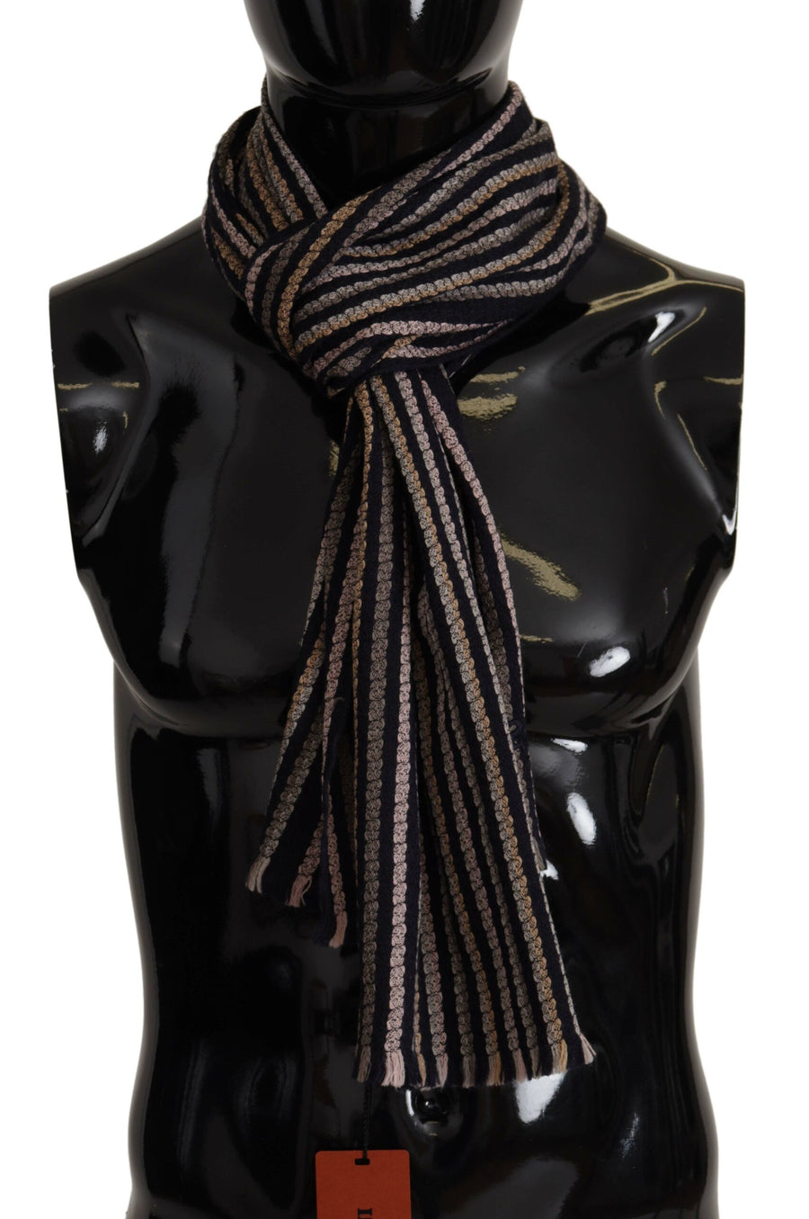 Multicolor Stripes Wool Knit Fringe Shawl Scarf