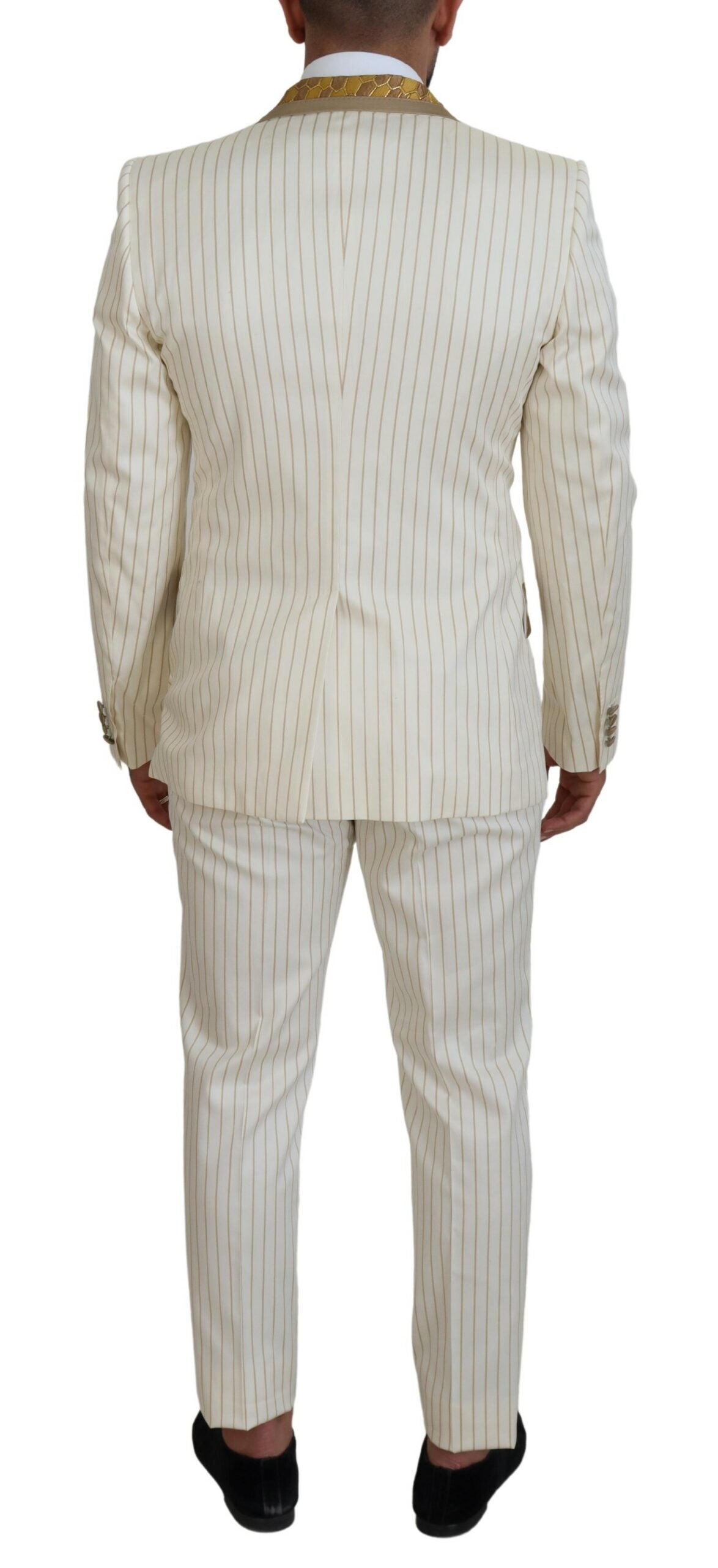 Off White Gold Striped Tuxedo Slim Fit Suit