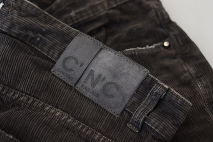 Gray Cotton Corduroy Men Casual Jeans