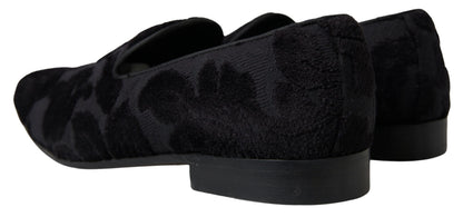 Black Brocade Loafers Formal Shoes