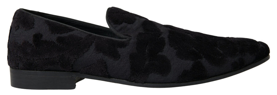 Black Brocade Loafers Formal Shoes