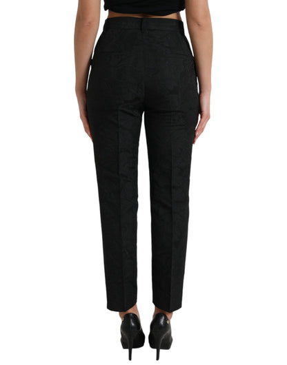 Black Polyester High Waist Tapered Pants
