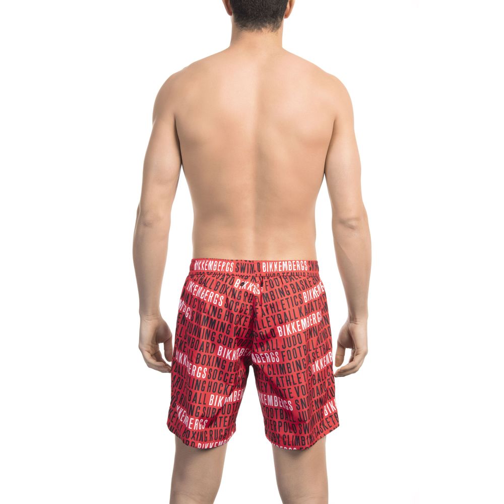 Red Polyester Men Swimsuit