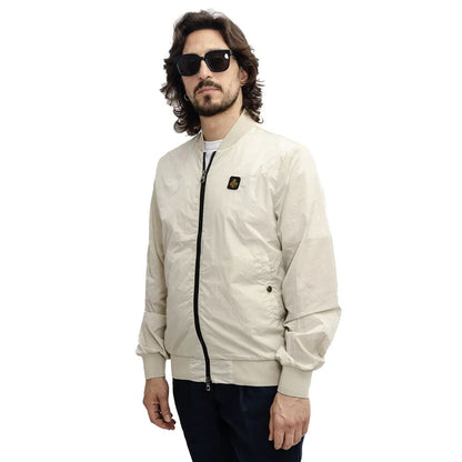 Beige Nylon Men Bomber Jacket