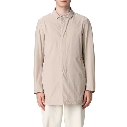 Beige Recycled Polyester Men Trench Coat