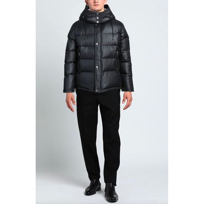 Black Polyester Men Jacket with Removable Hood
