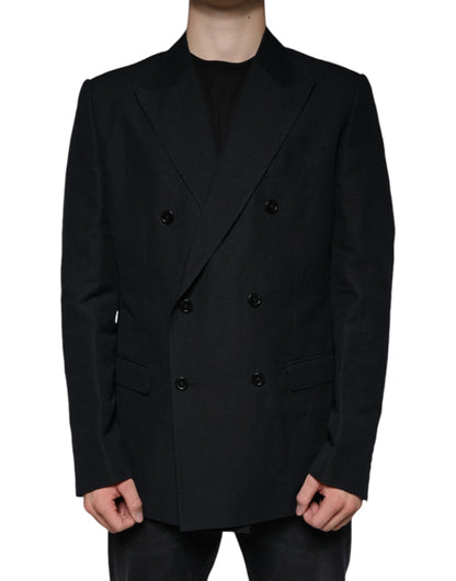 Dark Blue Linen Double Breasted Dress Blazer