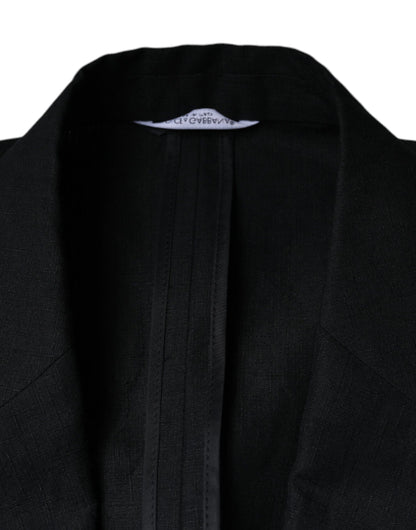Dark Blue Linen Double Breasted Dress Blazer