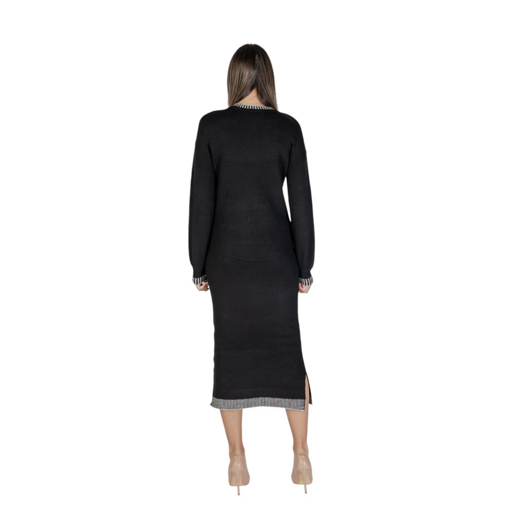 Black Polyester Midi Dress