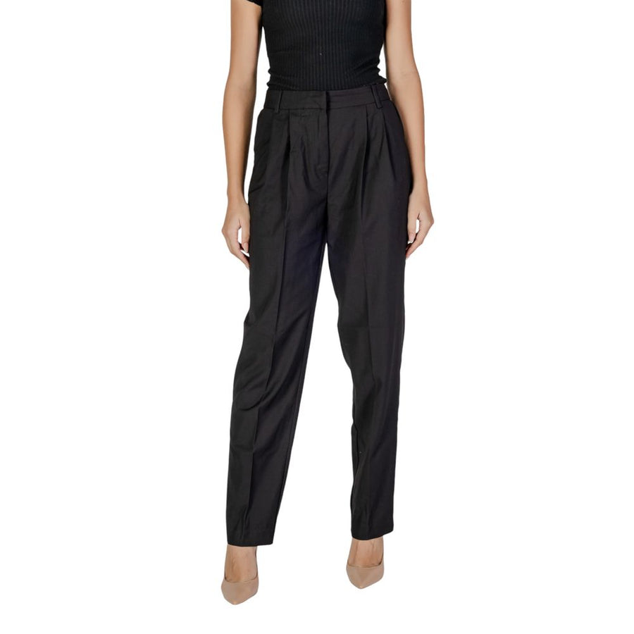Black Polyester Casual Pants
