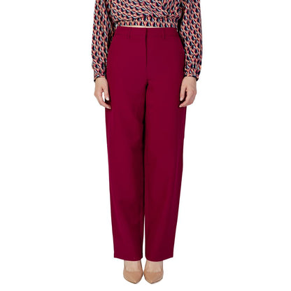 Bordeaux Polyester Casual Pants