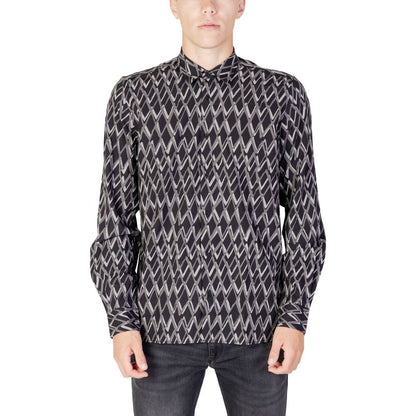 Black Cotton Pattern Shirt