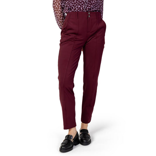 Bordeaux Polyester Casual Pants
