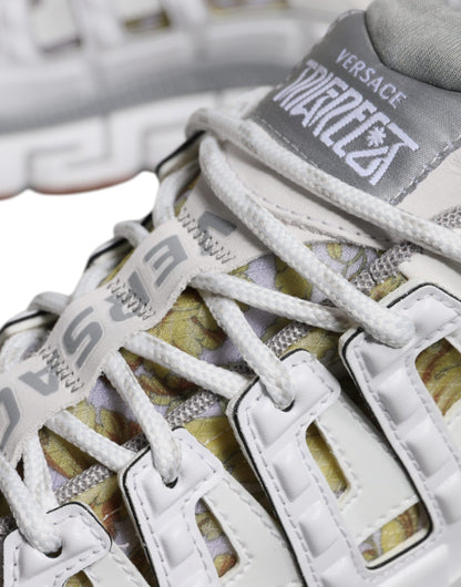 White Trigreca Barocco Print Low Top Sneakers Shoes