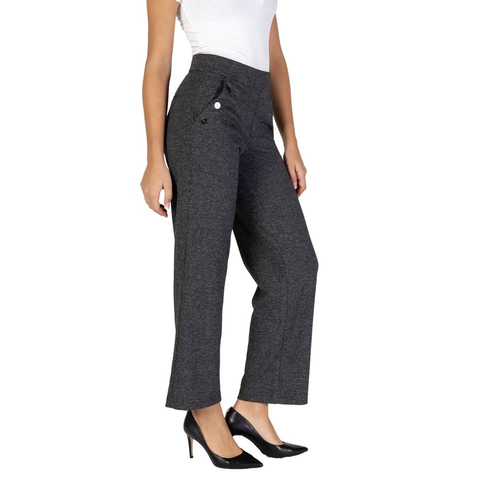 Black Polyester Casual Pants