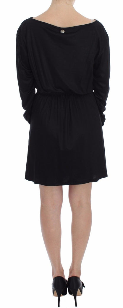 Black Modal Silk Shift Knee Dress