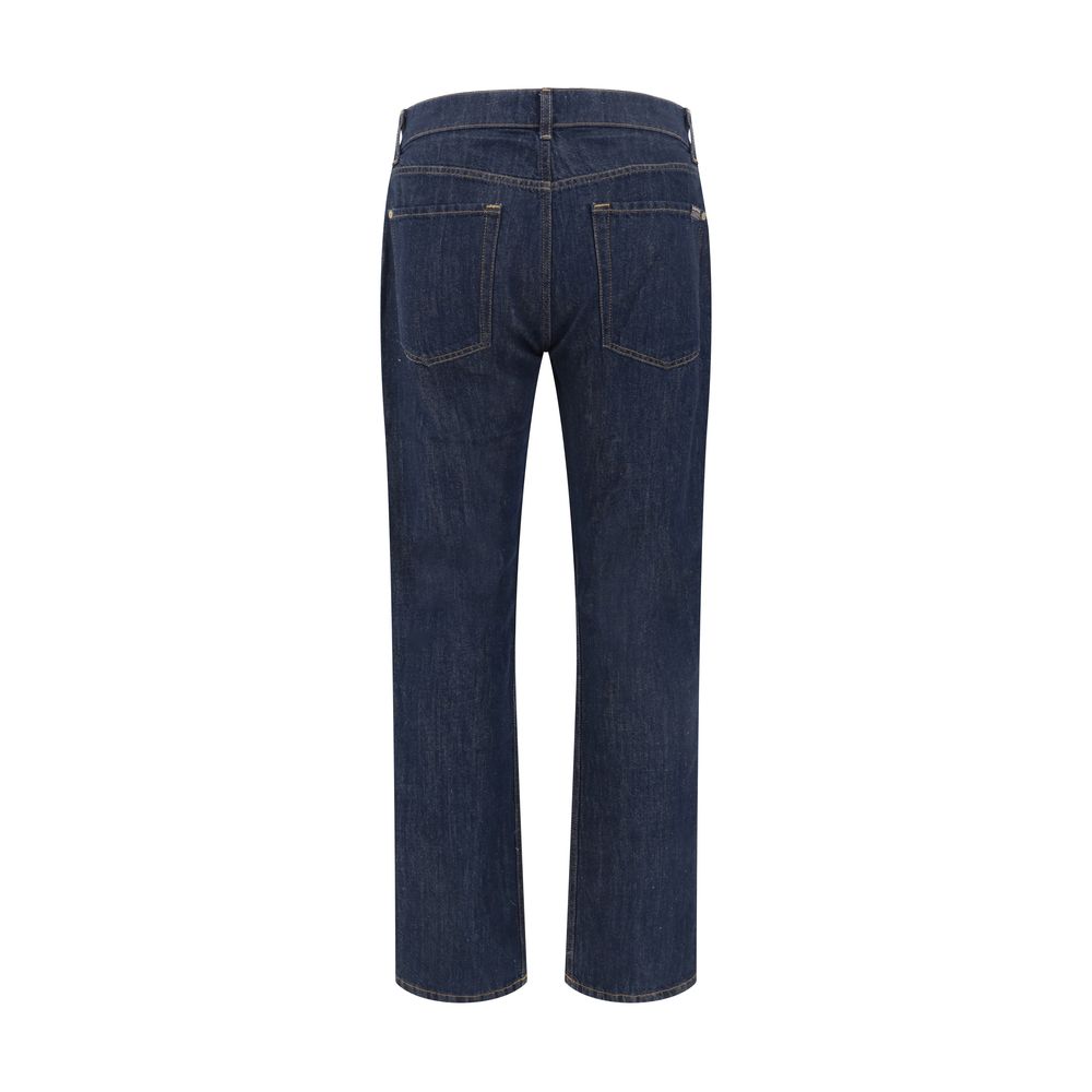Blue Cotton Straight-Leg Jeans
