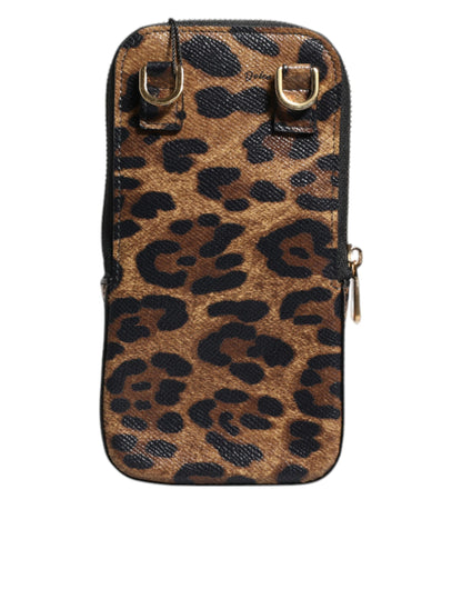Brown Leopard Print Dauphine Leather Zip Around Wallet