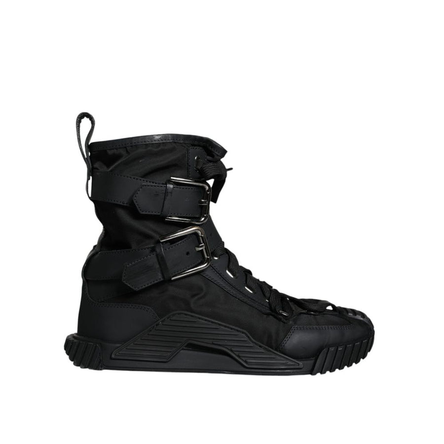 Black Nylon Lace-Up Boots