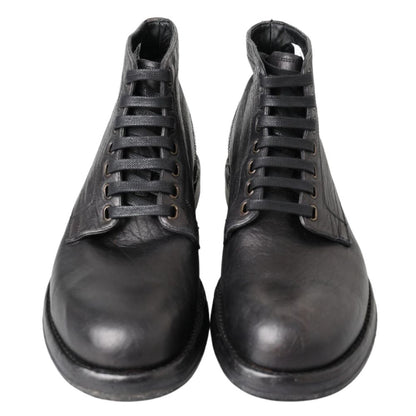 Black Leather Lace-Up Boots