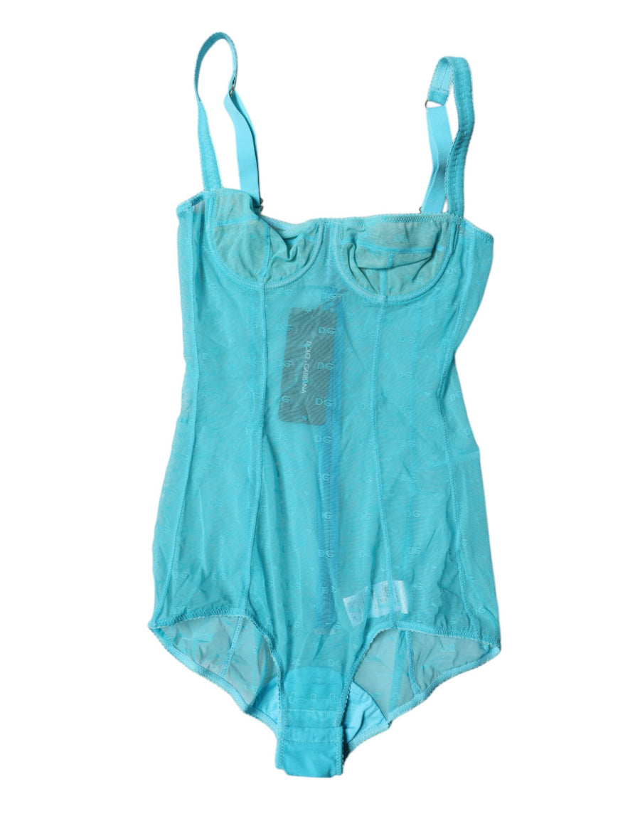 Blue Tulle Balconette Bra Bodysuit Underwear