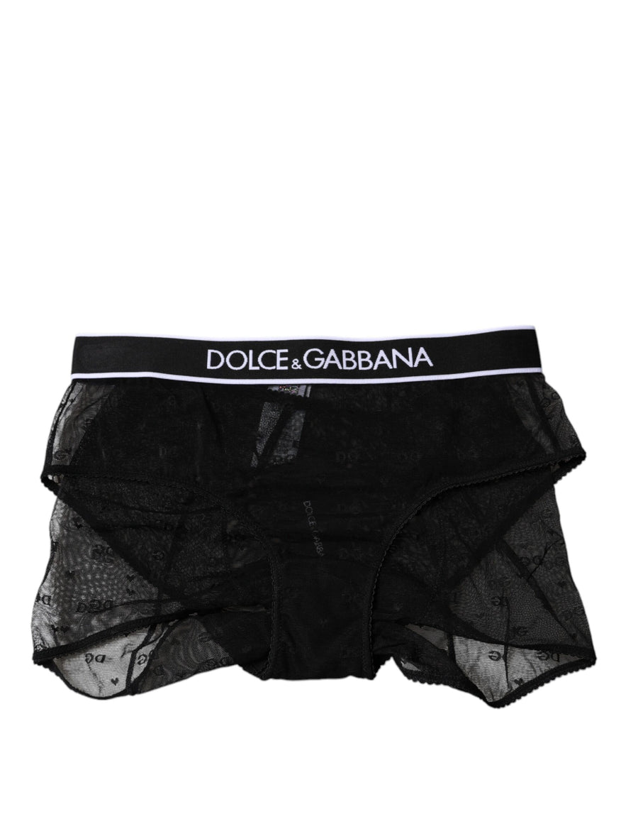 Black Tulle Nylon Mid Waist Panty Underwear