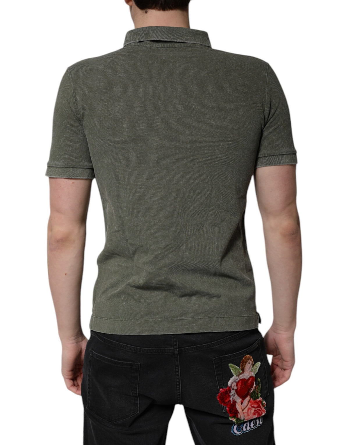 Army Green Logo Plaque Cotton Polo Shirt T-shirt