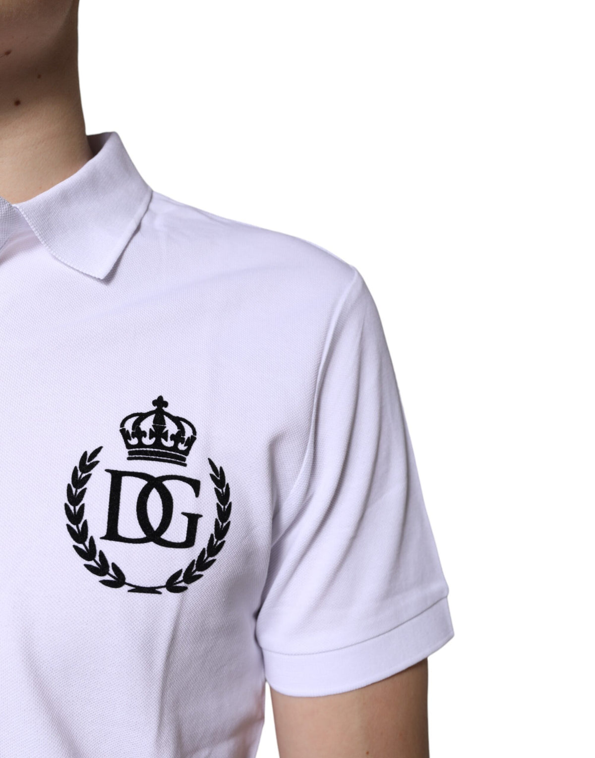 White Cotton Crown Collared Men Polo T-shirt