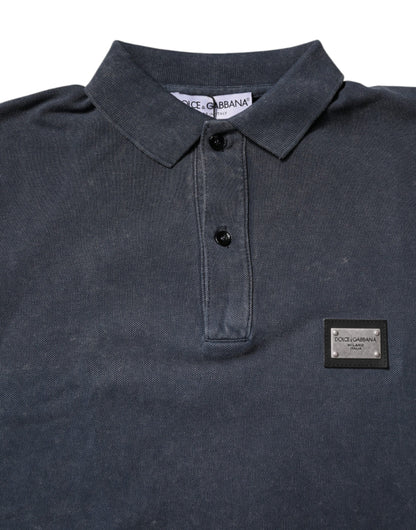 Dark Blue Logo Plaque Cotton Men Polo Shirt T-shirt