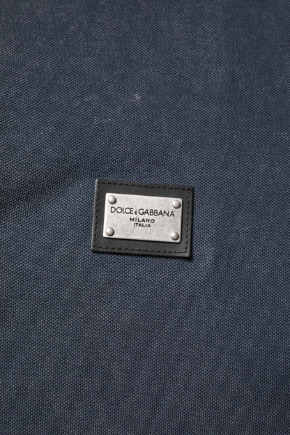 Dark Blue Logo Plaque Cotton Men Polo Shirt T-shirt