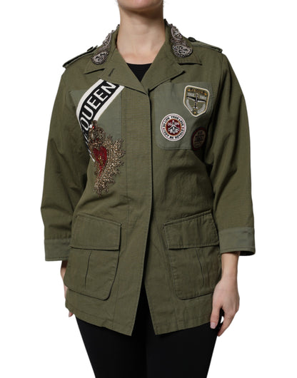 Military Green Queen Embellished Coat Jacket