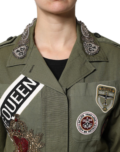 Military Green Queen Embellished Coat Jacket