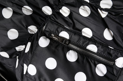 Black White Polka Dot Full Zip Puffer Jacket
