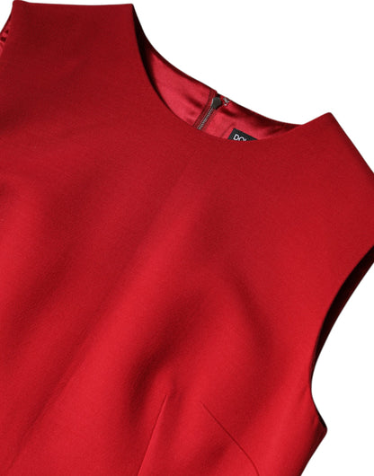 Red Wool Sleeveless Knee Length A-line Dress