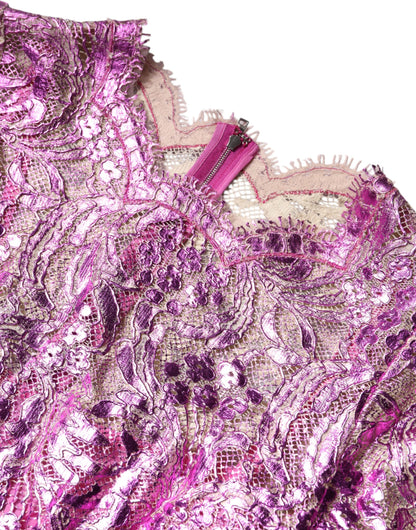 Metallic Fuchsia Floral Sheath Mini Dress
