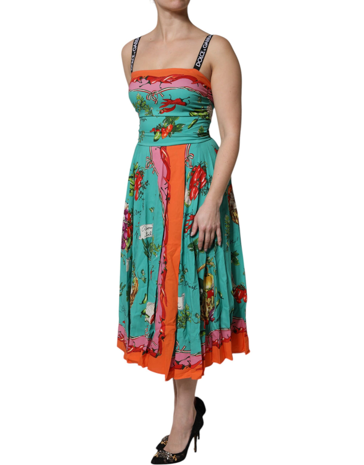 Multicolor Printed Silk Sleeveless Midi Dress