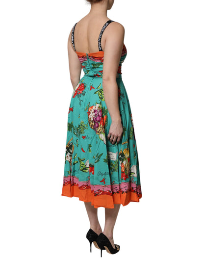 Multicolor Printed Silk Sleeveless Midi Dress