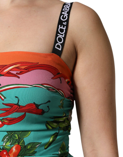 Multicolor Printed Silk Sleeveless Midi Dress