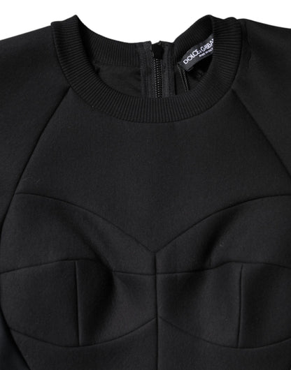 Black Cotton Long Sleeves A-line Mini Dress