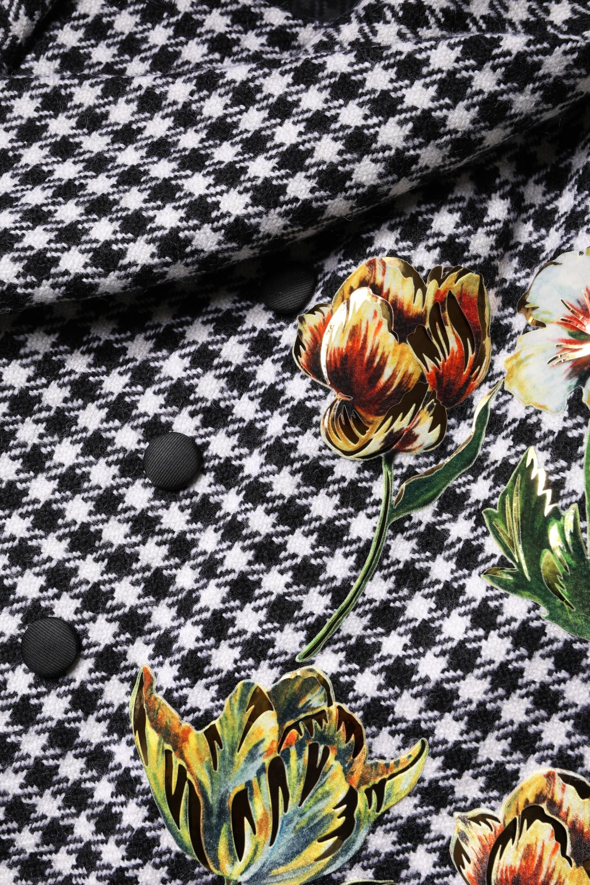Black White Monochrome Patterned Floral Cape Jacket
