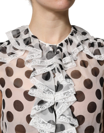 White Black Polka Dot Cotton Sleeveless Top