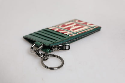 Green Calf Leather Logo Print Monogram Card Holder Wallet