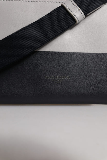 Black White Leather Logo Embossed Crossbody Bag