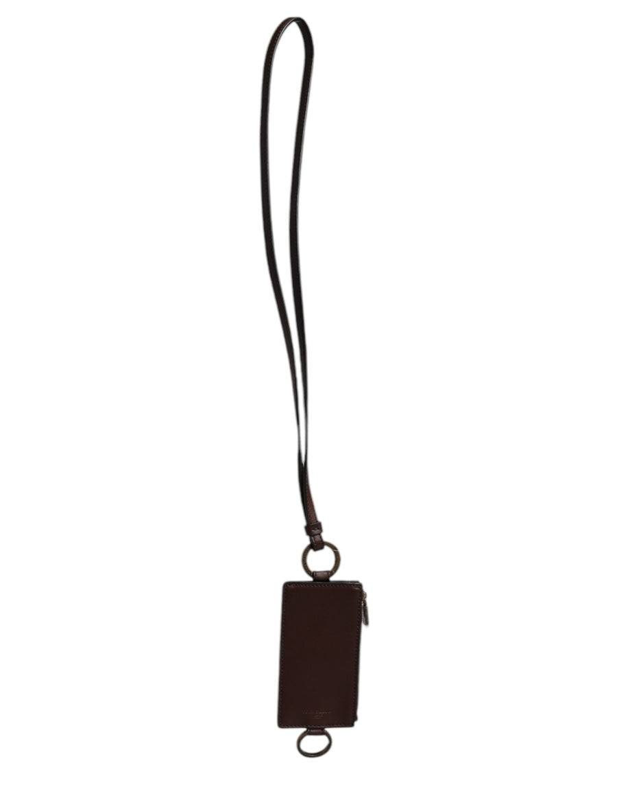 Brown Calf Leather Lanyard Logo Card Holder Wallet